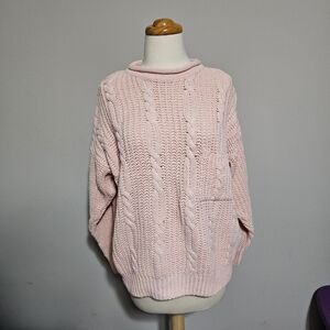 Vintage 90s Forenza Pink Cable Knit Cotton Sweater M